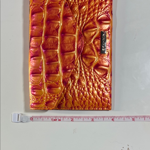 Brahmin Iridescent Orange and Pink Croc-Embossed Card or Bills Case with Clip - Picture 3 of 3
